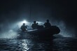 VetalVit Special forces operatives are seen riding on the back of a boat in the water at high speed.