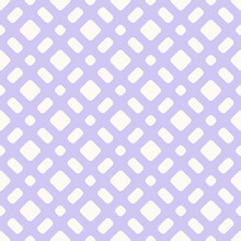 Vector Grid Seamless Pattern. Abstract Geometric Minimal Texture With Rounded Mesh, Lattice, Grill, Net, Diagonal Cross Lines. Simple Lilac And White Checkered Background. Cute Modern Repeated Design