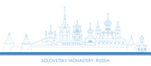 Outline Panorama Of Solovetsky Monastery, Russia - Vector Illustration