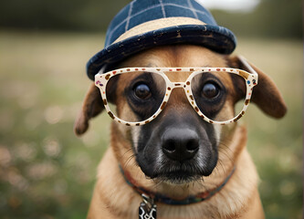 Wall Mural - Funny dog with hat and glasses