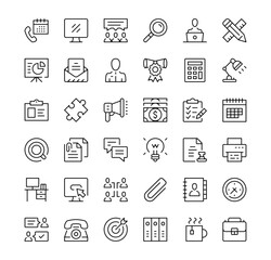 Fototapete - Office icons set. Vector line icons. Black outline stroke symbols