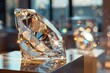 closeup of stunning flawless diamond on exhibition stand, Generative AI