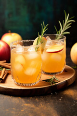 Wall Mural - Hard apple cider cocktail with apple slices and rosemary sprigs