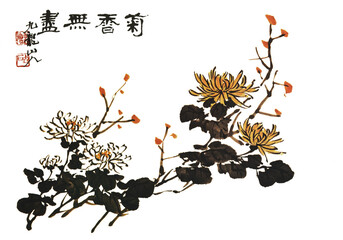 Wall Mural - an oriental painting of flowers