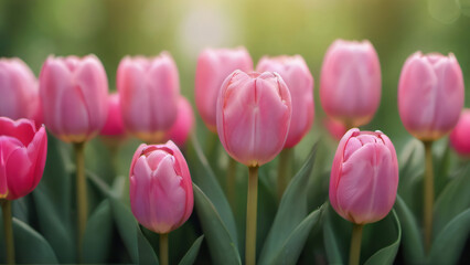 Wall Mural - Photo Of Delicate Spring Background With Pink Tulips.