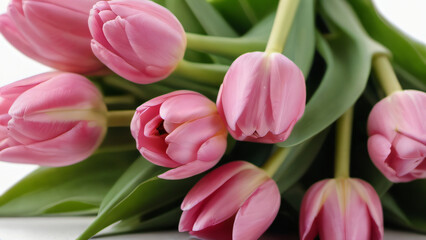 Wall Mural - Photo Of Pink Tulips Bouquet Isolated On White Background.