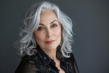 Elegant senior woman with silver hair Radiating beauty and confidence in a close-up portrait that celebrates mature elegance and life experience