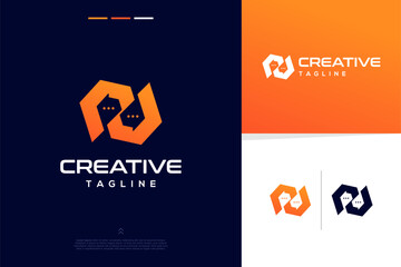 Wall Mural - Modern futuristic letter N chat design concept for branding logo design inspirations