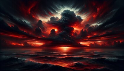 intense storm clouds gathering over ocean at dusk