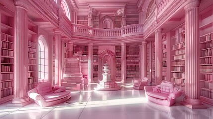 Wall Mural - Pink library. Generative AI.