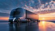 A hightech truck trailer with a sleek design and advanced fuel efficiency features showcasing innovation and costsaving measures in the transportation industry.
