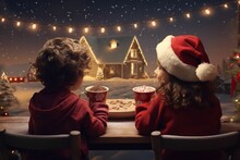 Kids Eagerly Waiting For Santa Claus With Milk. Generative Ai