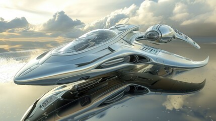 Poster - A futuristic spacecraft depicted with intricate 3D design.