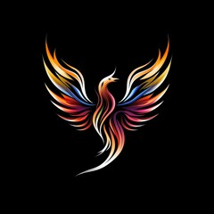 Poster - Phoenix / Fire Bird Abstract Vibrant Neon Colorful Logo Design on Isolated Black Background - Graphic Design Element