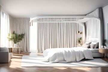 Wall Mural - Interior white bedroom with canopy