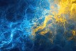 Blue and yellow smoke on a black background. Background from the smoke of vape