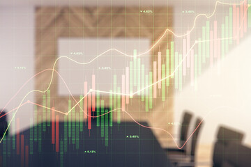 Aufkleber - Multi exposure of abstract virtual financial graph hologram on a modern conference room background, forex and investment concept