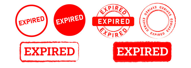 Wall Mural - expired red rectangle and circle stamp logo label sticker sign information deadline time product