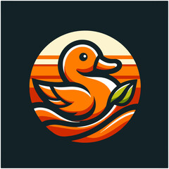 flat vector logo of a cute duck 