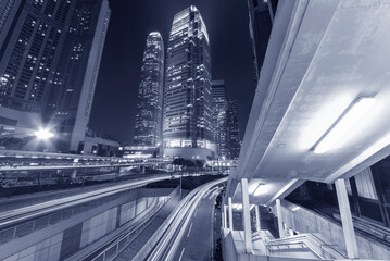 Aufkleber - Skyscraper in downtown of Hong Kong city at night