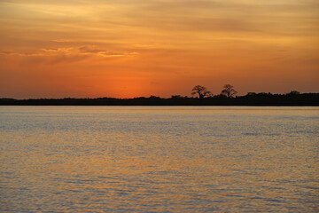 Canvas Print - Sunset of Bandiala river close Toubacouta village, Senegal, West Africa