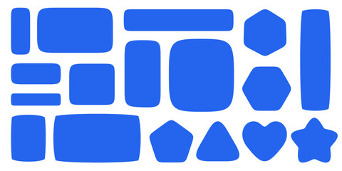 Poster - Geometric shapes set. Organic squrcle border for text. Abstract blue smooth bubbles. Doodle polygons stickers
