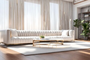 Wall Mural - luxury Living room interior for modern home, white soft sofa on carpet  with full wall window