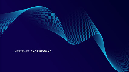 Abstract glowing wave lines on dark blue background. Dynamic wave pattern. Modern flowing wavy lines. Futuristic technology concept. Suit for banner, poster, cover, brochure, flyer, website