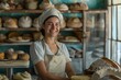 Cheerful female baker working at  shop 