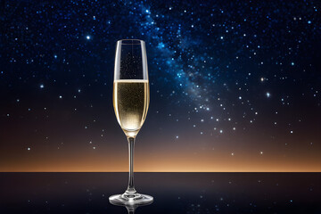 Wall Mural - A champagne glass, against the night sky. Generative AI