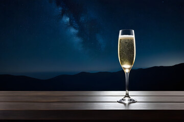 Wall Mural - A champagne glass, against the night sky. Generative AI