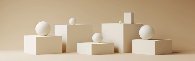 Poster - abstract minimal geometric forms. Glossy white podium for product presentation. Banner.