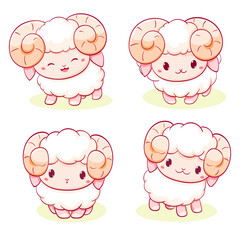 Canvas Print - Set of little sheep in kawaii style. Tiny lamb in multiple poses. Cute pet expression sheet collection - funny, happy, surprised. Vector illustration EPS8