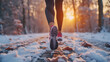 Legs of a female runner jogging in a park on a winter, generative ai