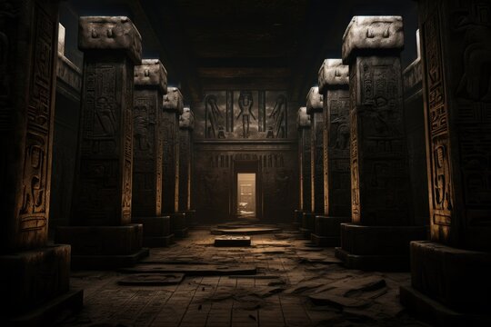 ancient Egyptian burial chamber with hieroglyphics