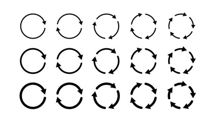 Wall Mural - circle arrow icons set. round thin and thick reload, restart, recycle and repeat symbol. one, two, t