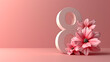 3d illustration of number 8 in light pink Glowing for Women's Day