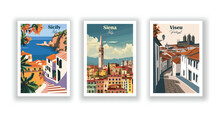 Sicily, Italy. Siena, Italy. Viseu, Portugal - Vintage Travel Poster. High Quality Prints