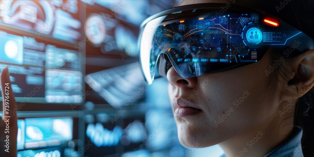 Tech Innovation Futuristic image of a person wearing augmented reality ...