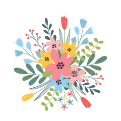 Wall Mural - Bouquet of spring flowers on a white background. Flat design. Vector illustration for greeting card, banner, poster.