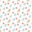 © ZhumaStudio - Adorable bird with floral elements - seamless summer pattern. Vector illustration can use for wallpaper, poster, print. Pink flower and leaves with bird.