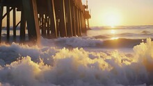 The Faint Sound Of Waves Crashing Against The Pier Amplifying The Calming Atmosphere Of The Sunset.