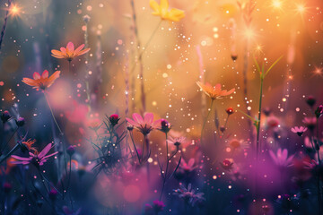 Poster - Dreamy flowers. A slide Background showcasing the beauty and uniqueness of life. Nature and biodiversity. Background image. Created with Generative AI technology