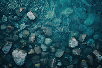 Poster - Aerial view of a rocky coast. A slide Background showcasing the beauty and uniqueness of life. Nature and biodiversity. Background image. Created with Generative AI technology