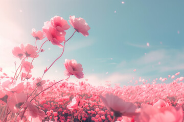 Poster - Dreamy flowers A slide Background showcasing the beauty and uniqueness of life. Nature and biodiversity. Background image. Created with Generative AI technology