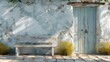 Espace vide pour décor ou shooting photo, mur en Grèce, épurée et belle décoration, style ancien, charmant, mignon, romantique, lumineux, Santorini, blanc, bleu