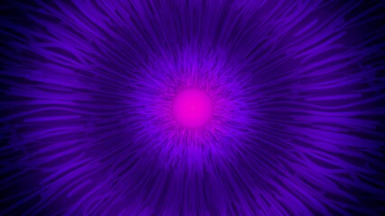 Poster - Purple background with a bright, glowing pink circle in the center and a swirling pattern of sinuous lines floating sideways. Digital seamless loop animation. 3d rendering. HD resolution