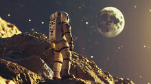 Astronaut Stand On Surface Of Moon And Welcomes