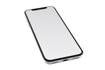 A black and white cell phone with a white screen illuminated, displaying no visible content. on a White or Clear Surface PNG Transparent Background.
