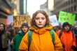 © Hanna Haradzetska - Photograph a young European girl, aged 17, holding a sign at a demonstration for climate action and environmental justice.
